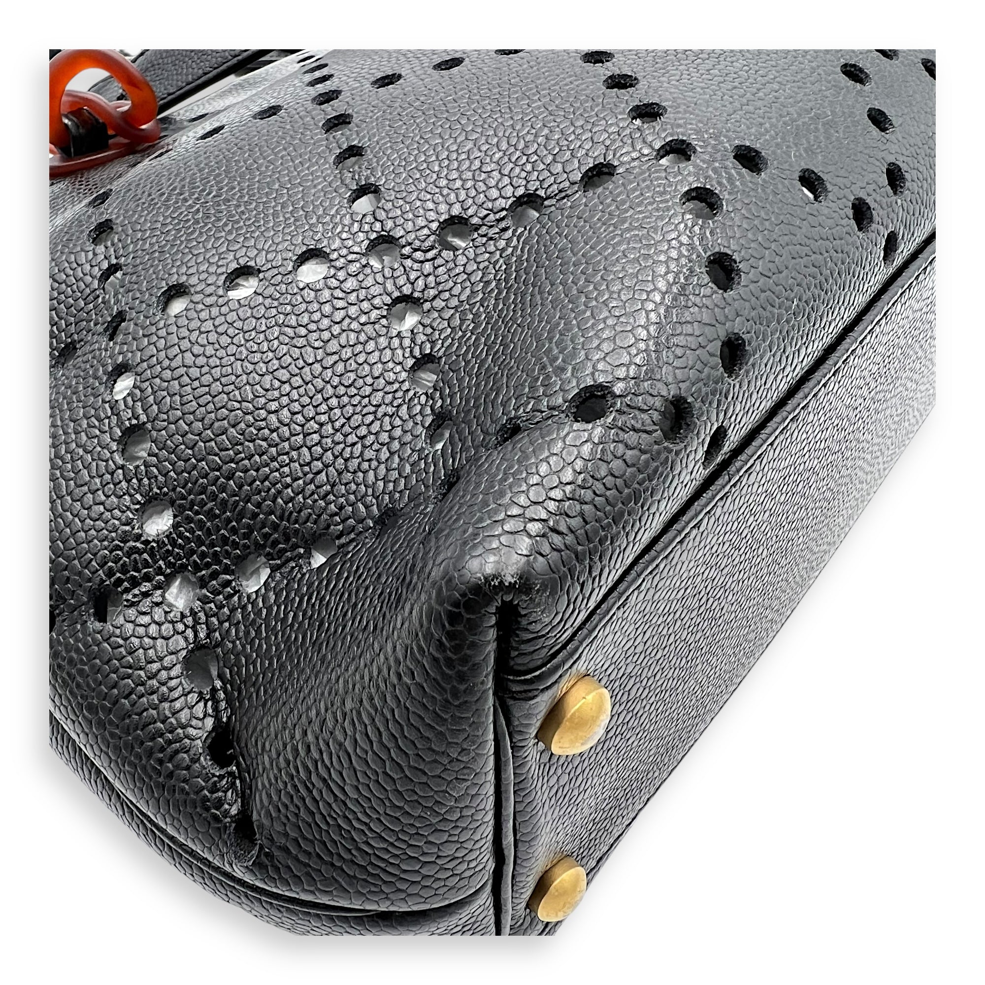 CC Perforated Black Tote Bag in Caviar Leather, Acrylic hardware - Image 10