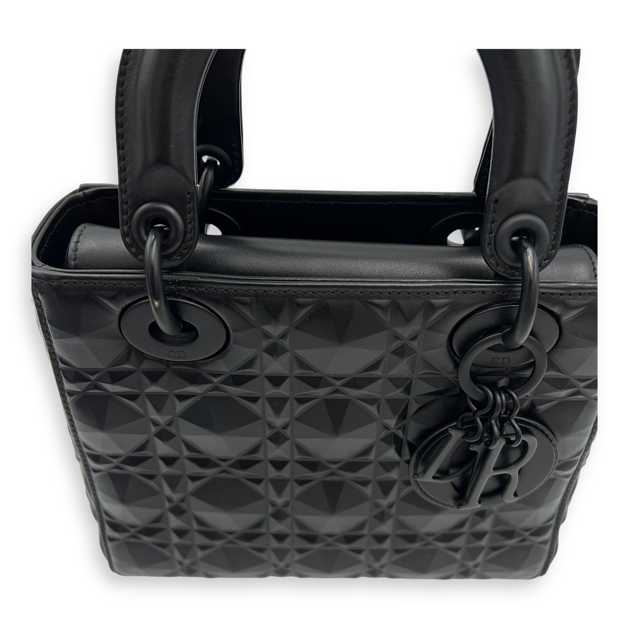 Lady Dior Small Black Top Handle Bag in Calfskin, Ultramatte hardware - Image 8