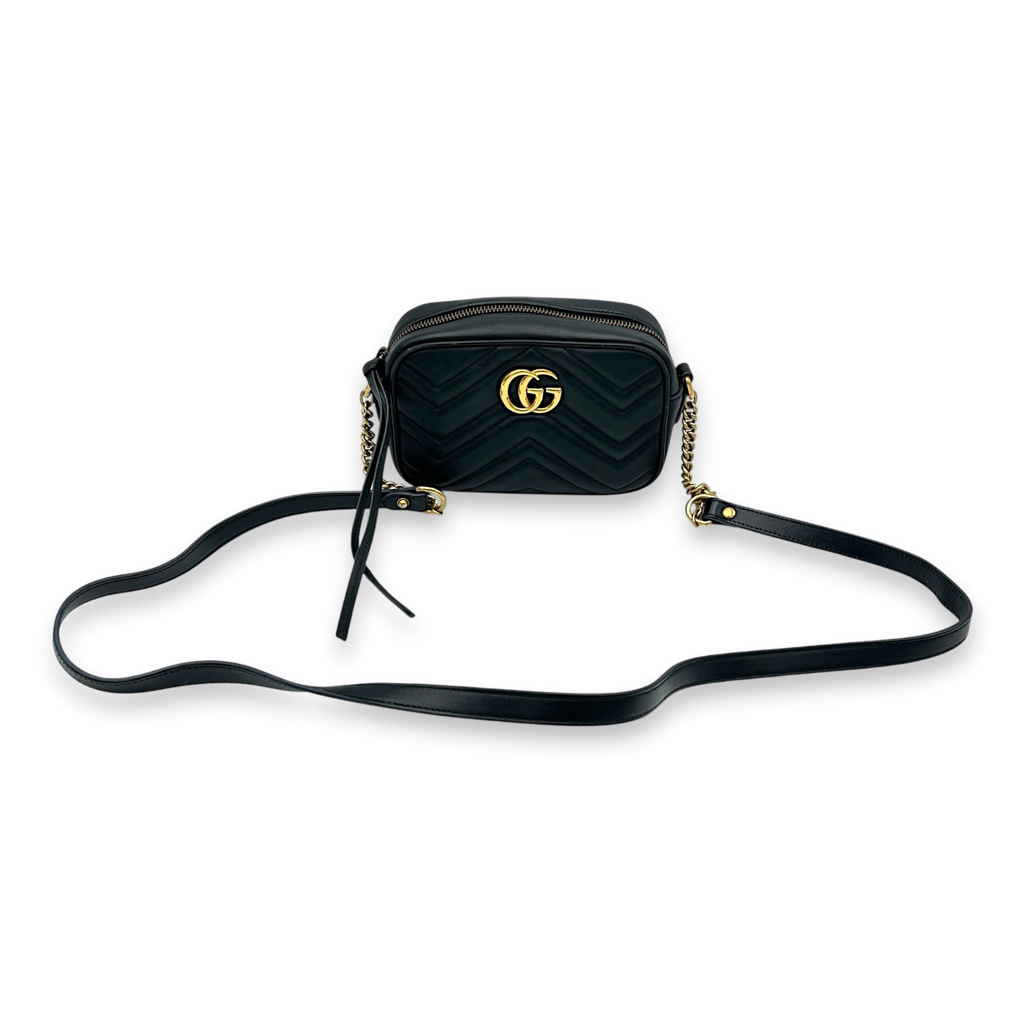 GG Marmont Crossbody Bag Mini Black in Calfskin, Gold hardware - Image 10