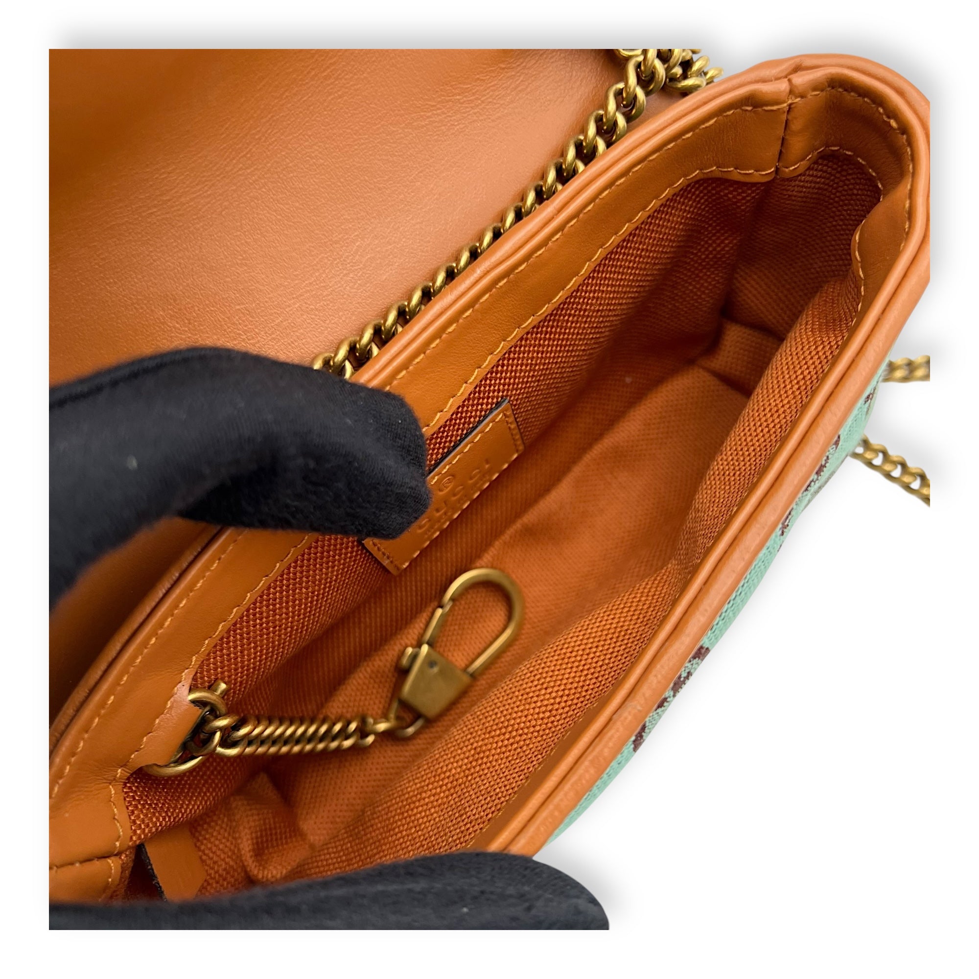 GG Marmont Crossbody Bag Super Mini Blue in Denim, Gold hardware - Image 16