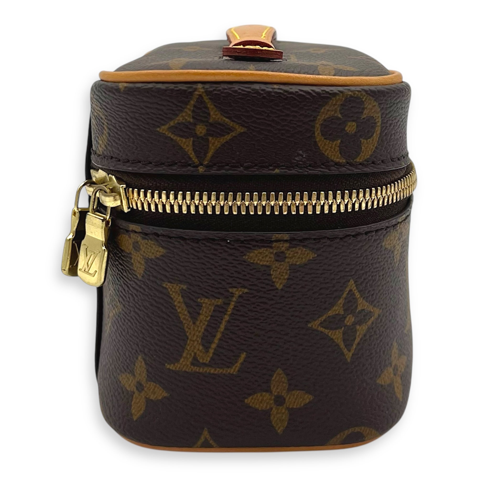 Nice Top Handle Bag Nano Brown in Monogram Coated Canvas, Gold hardware - Image 4