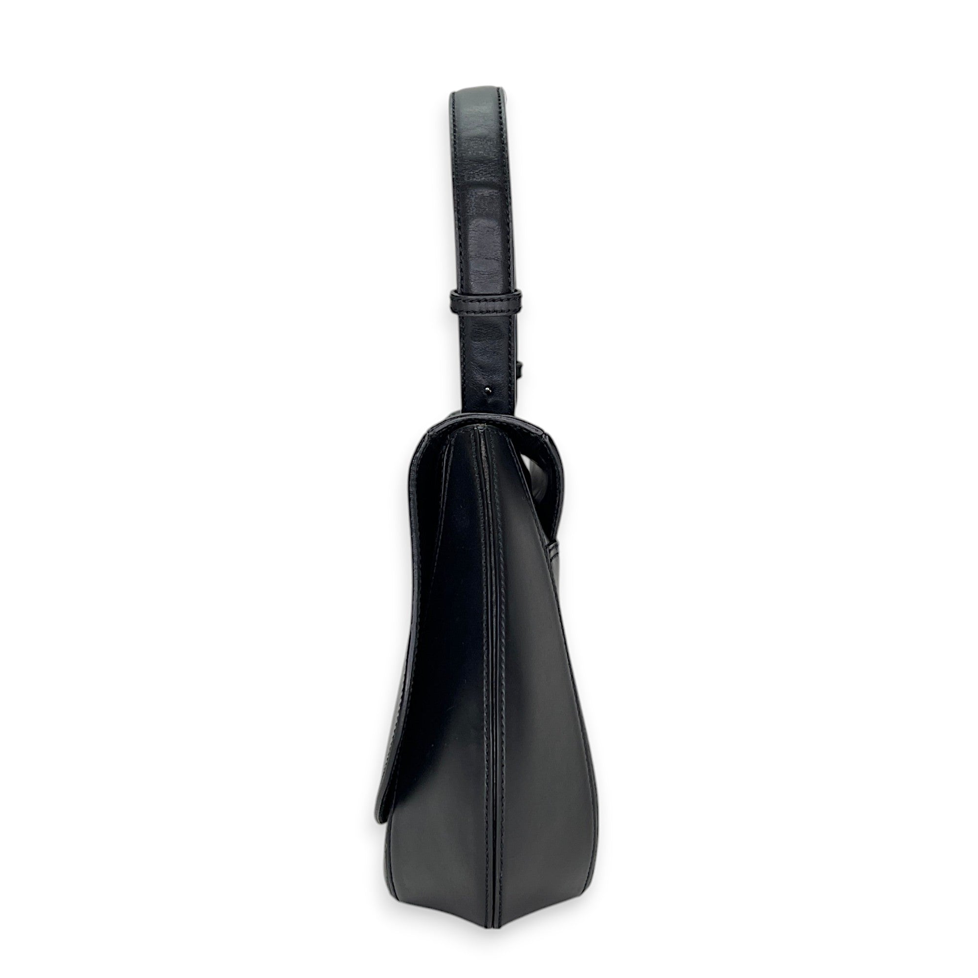 Gancini Flap Black Top Handle Bag in Calfskin, Silver hardware - Image 4