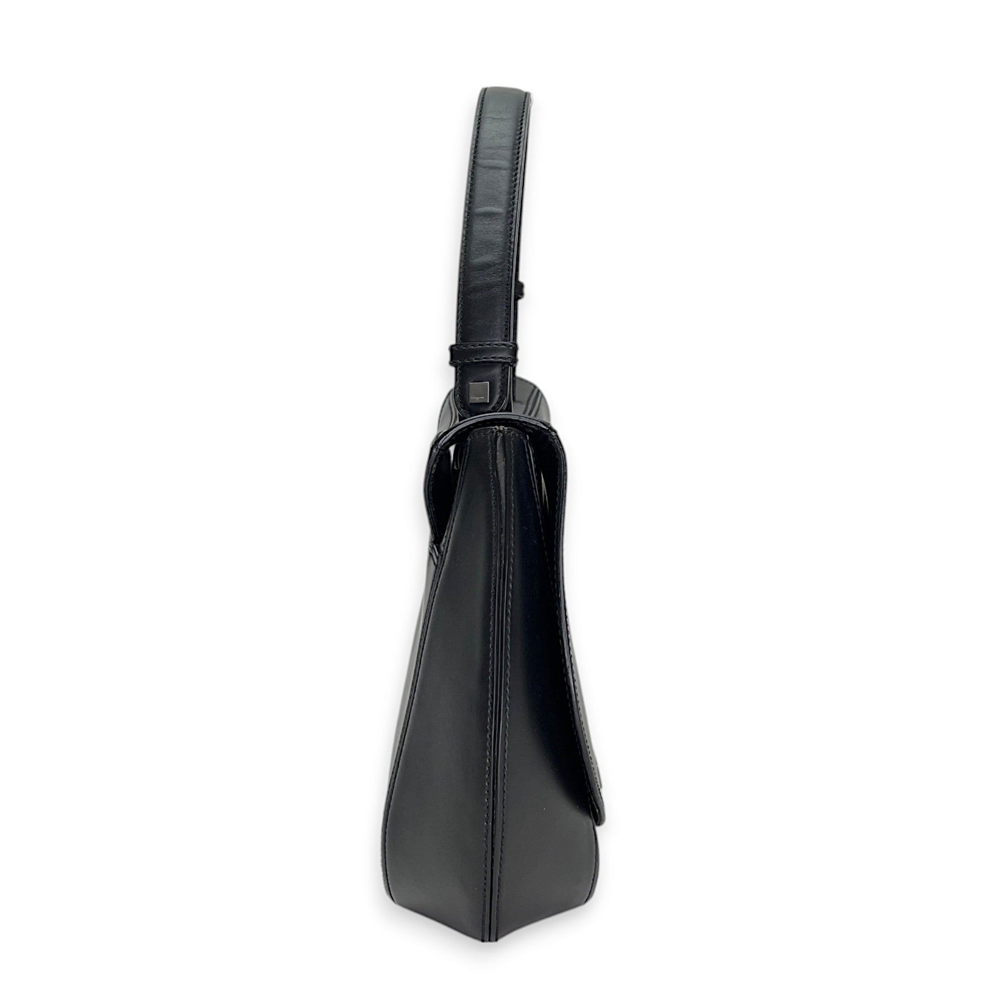 Gancini Flap Black Top Handle Bag in Calfskin, Silver hardware - Image 5