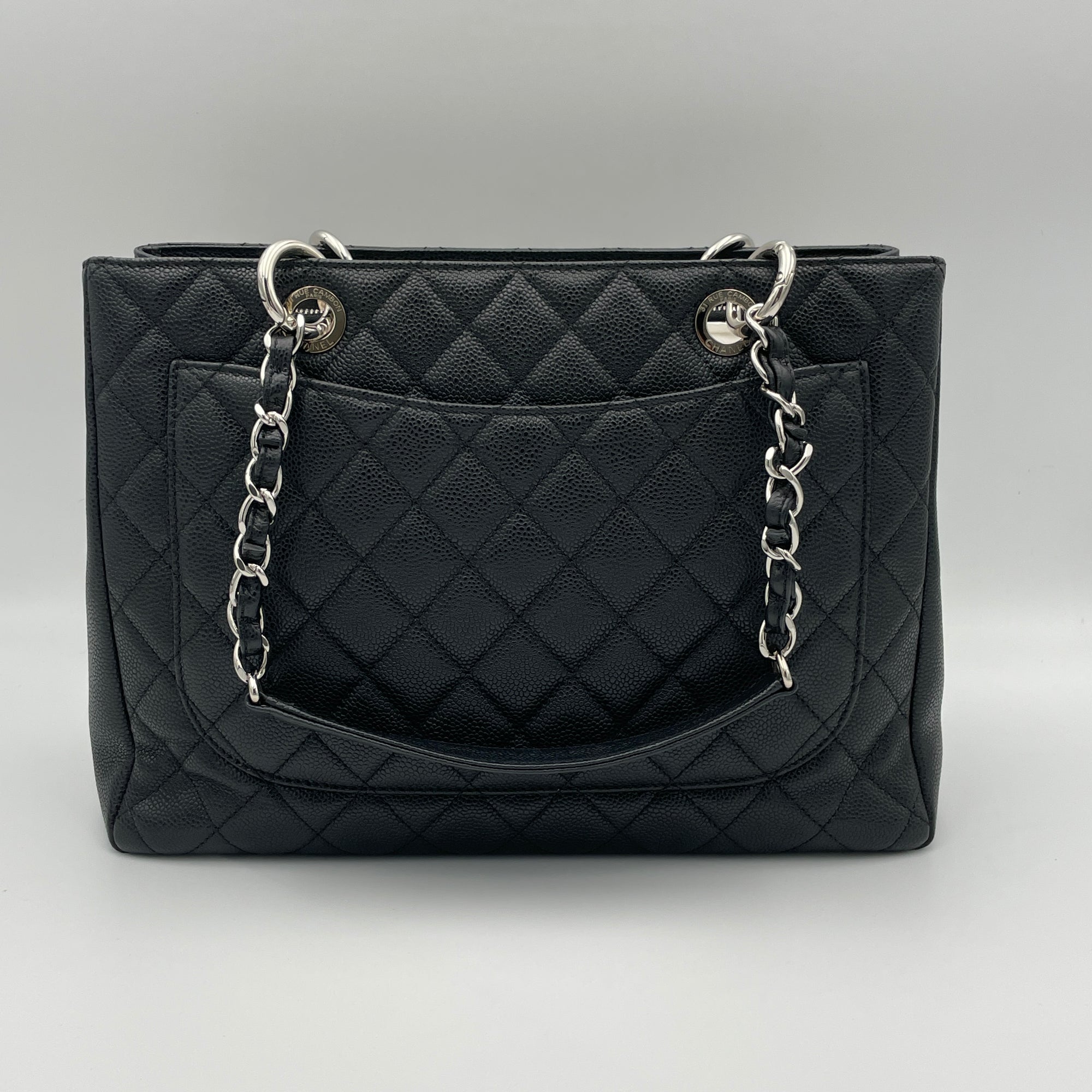 GST Grand Shopping Black Tote Bag in Caviar Leather, Silver hardware - Image 3