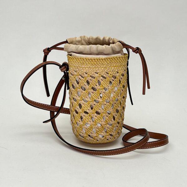 Cylinder Pouch Brown Crossbody Bag in Raffia - Image 3
